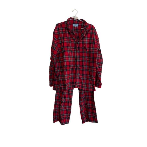 Castaway Men's Flannel Button Down Shirt Pajama Set Sleepwear Red Plaid Medium - Picture 1 of 3